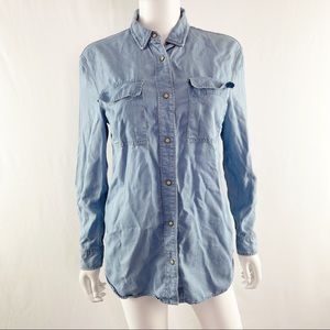 Allsaints Size 4 Blue Long Sleeve Chambray Denim … - image 1